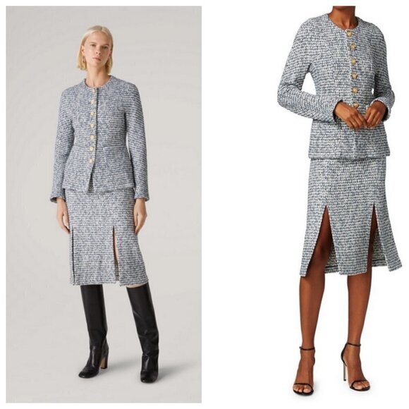 💕ST. JOHN💕 Cotton Blend Confetti Tweed Boucle Metallic Knit Midi Skirt Blue 14 - Picture 15 of 16